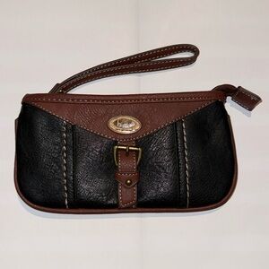BOC Born Black/Brown Faux Leather‎ Wristlet Wallet w Zip Closure Card Slots
